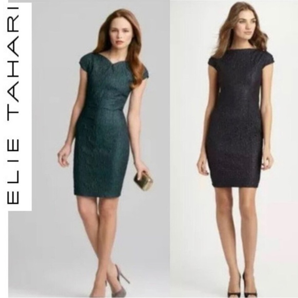 Elie Tahari Corrugated Fabric Two Tones Sheath Dress